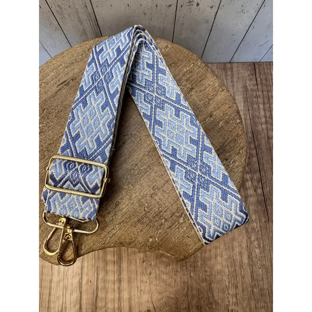 Blue Gray Purse Strap Wide Bag Strap Boho Crossbody Purse Strap